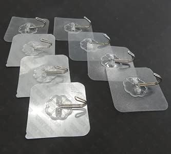 Tech Team #908 Adhesive Wall Hooks – 8-Piece Clear Heavy-Duty Stick-On Hooks for Bathroom, Kitchen, Office, Garage & Outdoor Use – No-Drill, Waterproof, Reusable, Strong Holding Power
