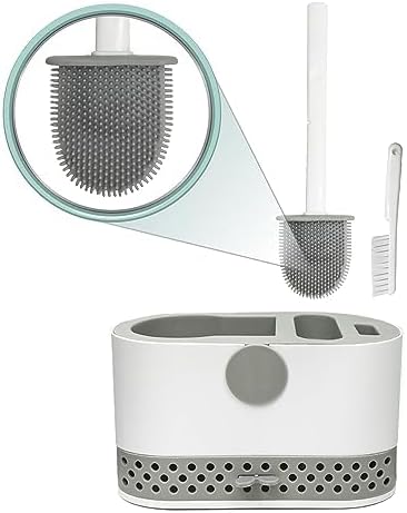 Silicone Toilet Brush and Holder Set with 2 Toilet Bowl Brushes, Ventilation Slots Base