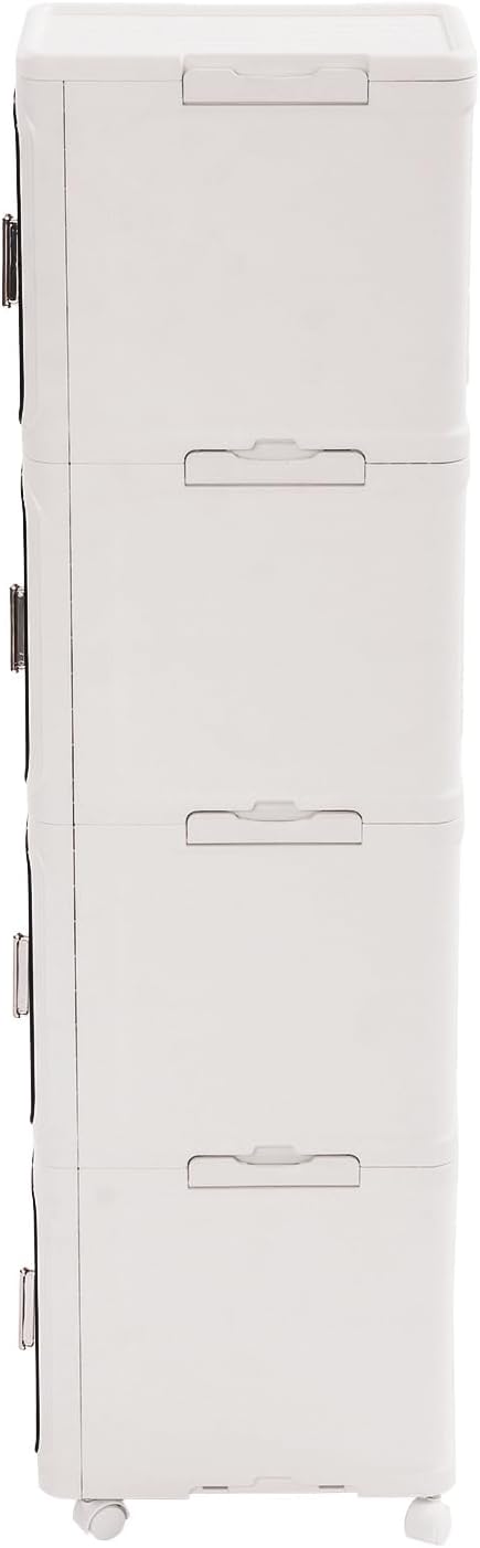 4-Tier Stackable Narrow Storage Cabinet with Wheels and Doors,Slim Plastic Rolling Cart with Adjustable Shelves,Foldable Floor Cabinets for Small Space, Bathroom,Kitchen,Beige
