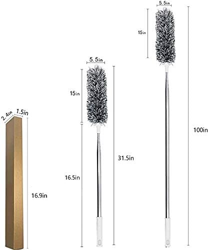 2025 NEW -Microfiber Duster with 100 Inches Extendable Pole, Detachable & Bendable Feather Duster, Stainless Steel, Extra Long Telescopic, Perfect for Cleaning Cobweb,Cleaning Roof, Ceiling Fan