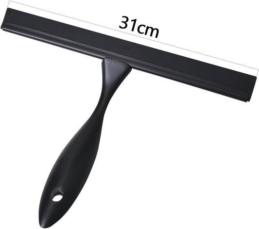 12'' Light Weight Stainless Steel Shower Squeegee for Glass Doors with 4 Pieces Set (1 Window Squeegee, 1 Door Hook and 2 Adhesive Hooks) Perfect Cleaning Tool for Car, Window, Bathroom Mirror