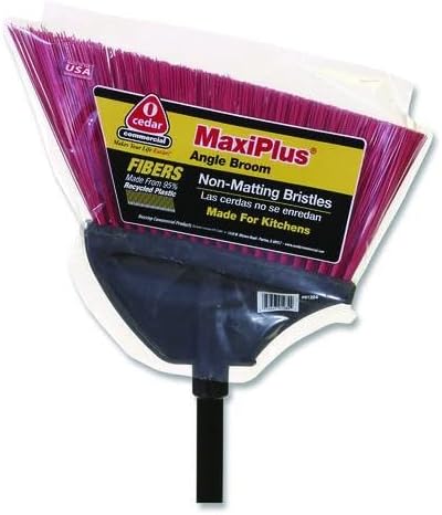 Nexstep Commercial MaxiPlus Angle Broom, 56" Length, 14" Wide Sweep, Steel Handle, Synthetic Bristles, Red/Black, Commercial Grade Floor Broom