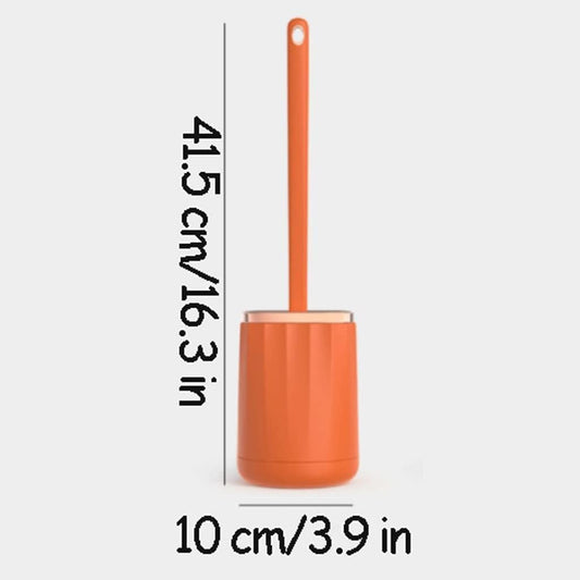 Soft Silicone Toilet Brush with Ventilated Holder, Compact Toilet Bowl Cleaner for Bathroom Storage, Orange