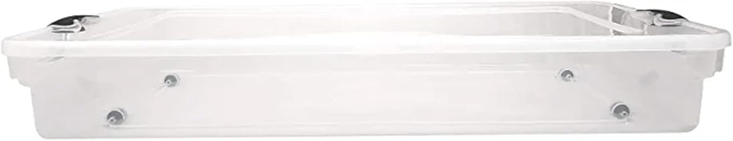 HOMZ 2-Pack Under Bed Storage, Clear Plastic Containers with Lids, 60 Quart, Gray Latch - Stackable Underbed Organizer Bins for Shoes, Bags, Clothes, and Towels