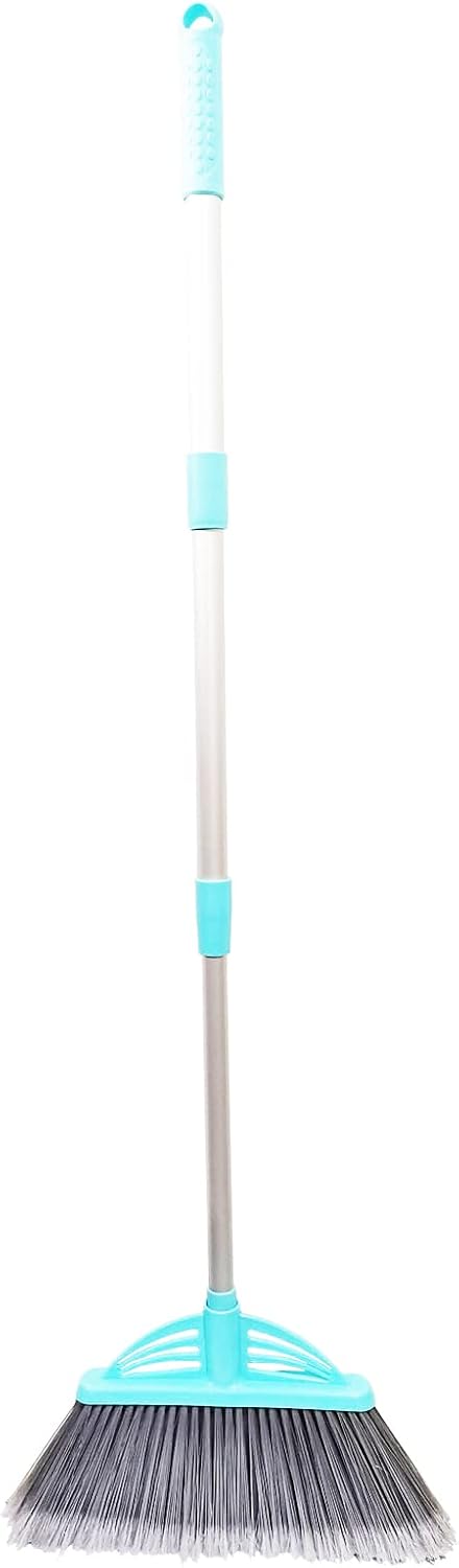 Four-Section Rod Long-Handled Broom,Heavy-Duty Broom, Angle Broom for Outdoor/Indoor(Black+Orange)