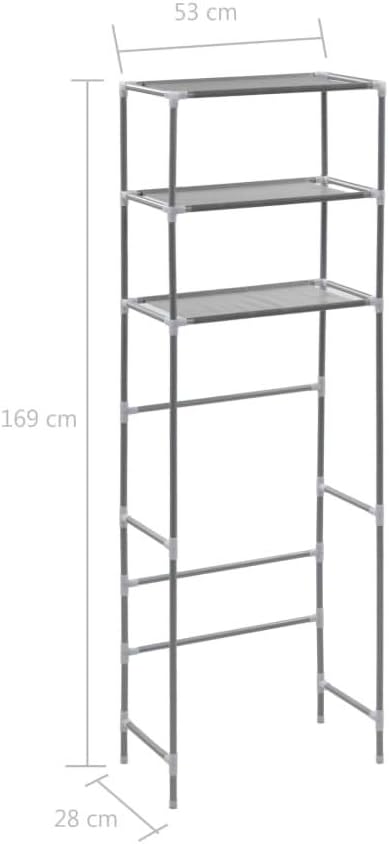 vidaXL Storage Shelf, 3-Tier Washing Machine Storage Rack, Above Washer Dryer Organizer Stand, Freestanding Bathroom Storage Rack, Silver