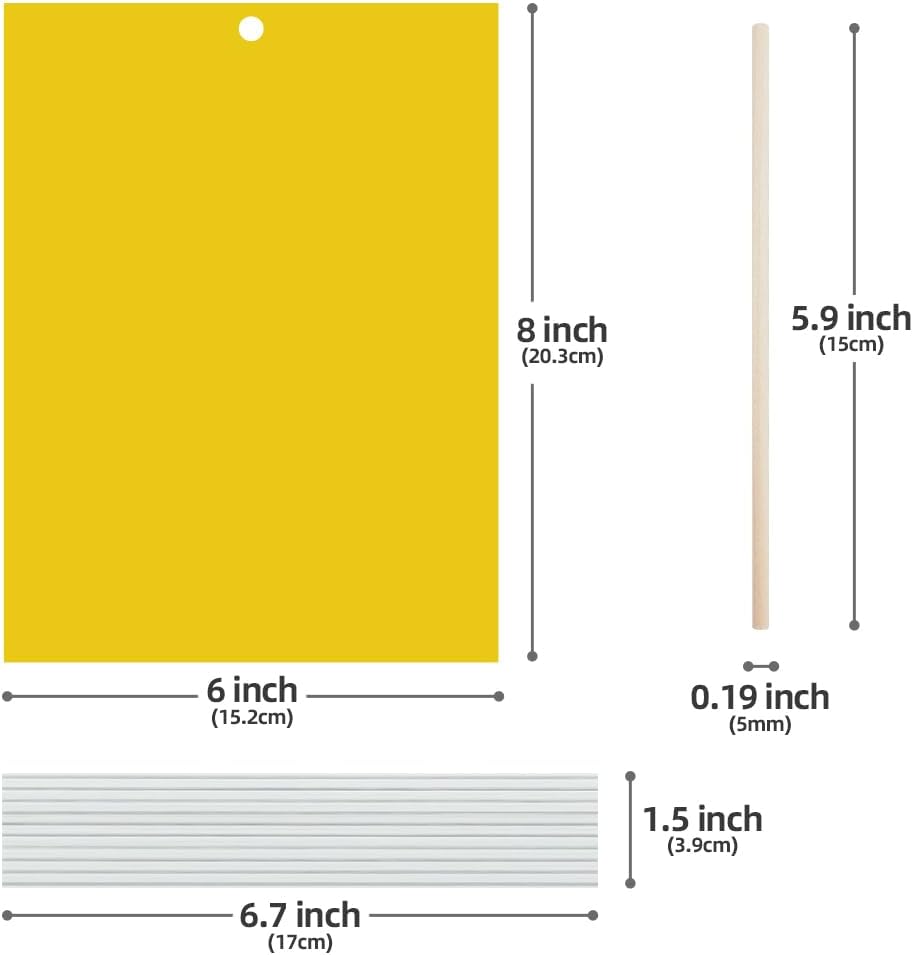 Kensizer 20-Pack Fruit Fly Trap, Yellow Sticky Gnat Traps, 6x8 in | For Indoor/Outdoor, Flying Plant Insect Killer, Fungus Gnats, Whiteflies, Aphids, Leaf Miners, Twist Ties Included