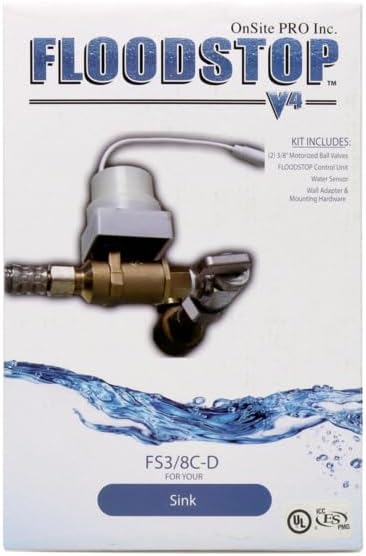 FloodStop Sink Leak Detector Kit with Automatic Water Shut-Off and Visual/Audible Alarms, 3/8" Compression, Hot & Cold Valves