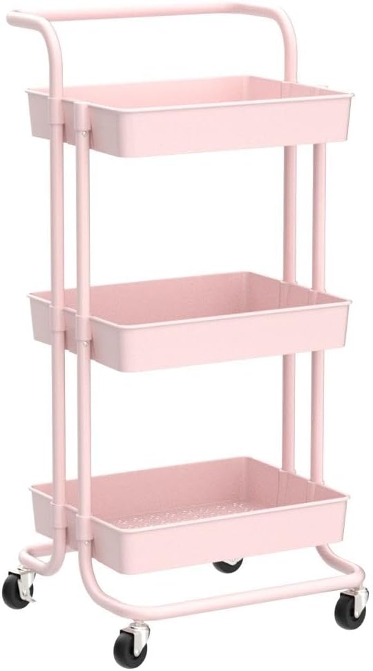 danpinera Storage Cart on Wheels, 3 Tier Slim Laundry with Wheels Bathroom Organizer with Hanging Cups Hooks Dividers Handle Mobile Rolling Art Cart for Bathroom Kitchen Narrow Places, White