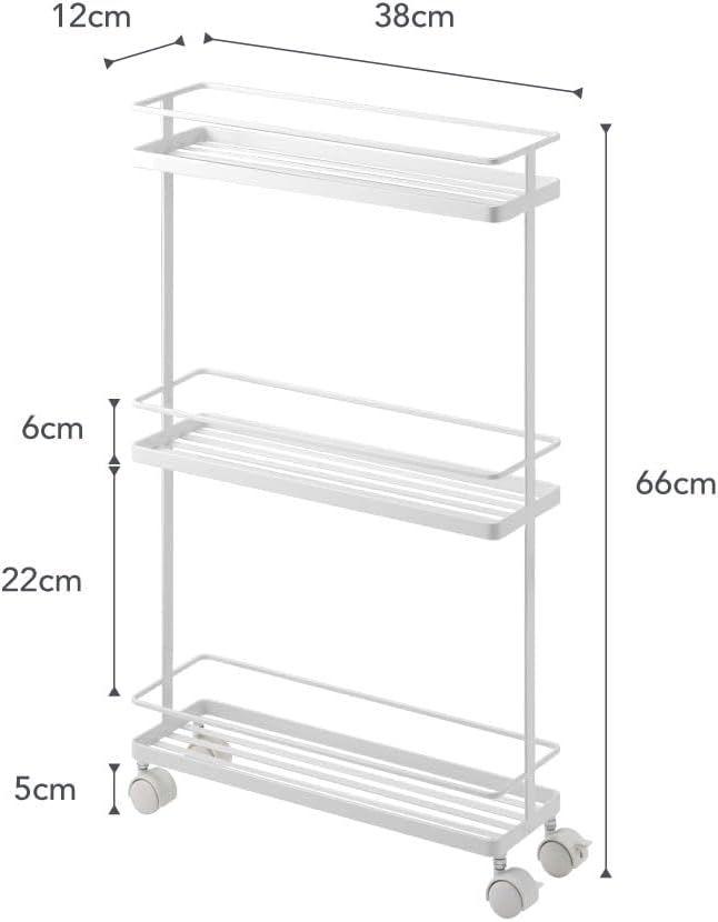 YAMAZAKI Home Tower Rolling Kitchen Island Three Tier Metal Storage Cart - Portable Organizer Shelves Utility Cart, 26" - Steel -