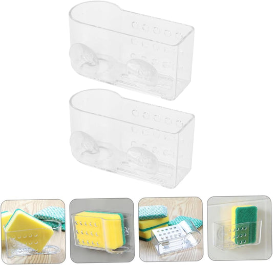 OUNONA 2-Piece Kitchen Sponge Holder Set Wall-Mounted Drying Rack for Duster Cloth and Kitchen Utensils Non-Drilling Storage Organizer for Sink and Countertop