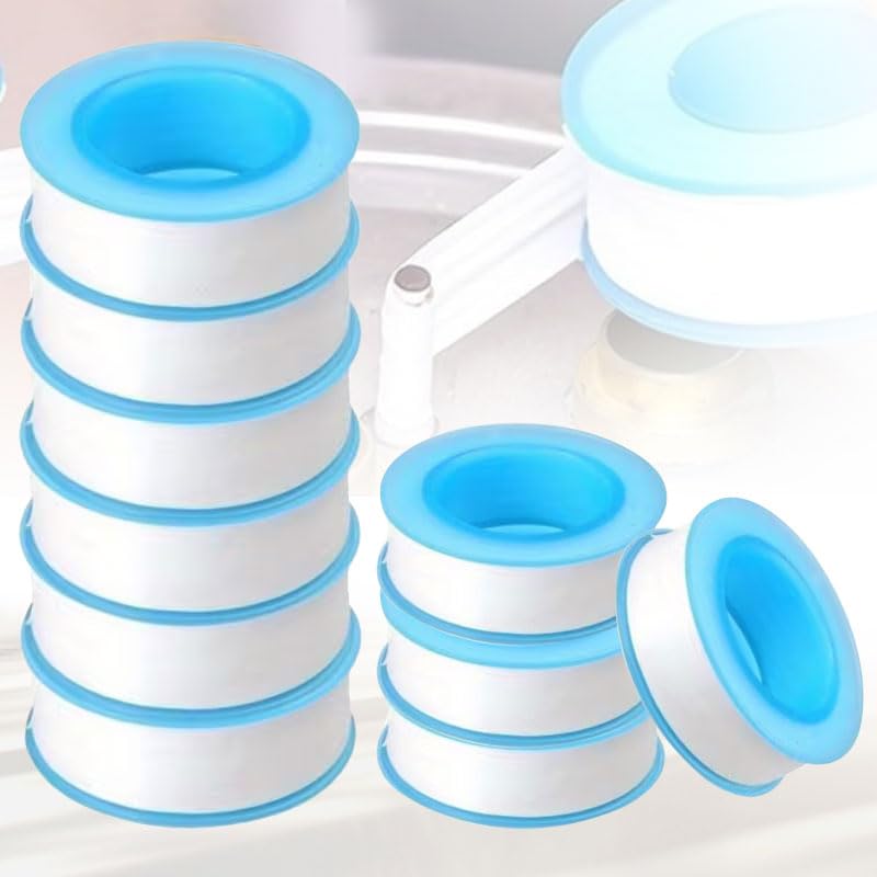 10 Rolls White PTFE Thread Seal Tape,0.55"x1575 Inches(131FT) Plumbing Plumbers Tape, Waterproof Leak Proof Pipe Sealant for Shower Head,Pipe Connections,Pipe Repairs,Home Maintenance,Watertight Seal