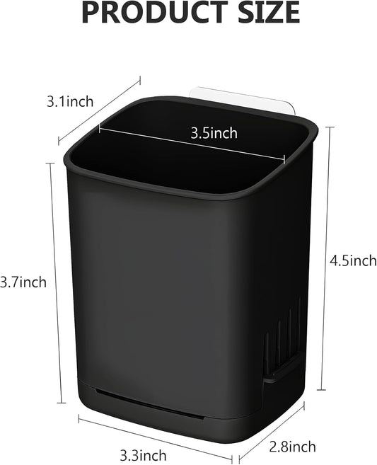 2 Pack Wall Mounted Toothbrush Holders,Removable Drill-Free Wall Shower Holder for Toothbrush,Toothpaste, Razor, Self-draining Self Adhesive Cup in Shower, Kitchen Tableware Organizer (Black