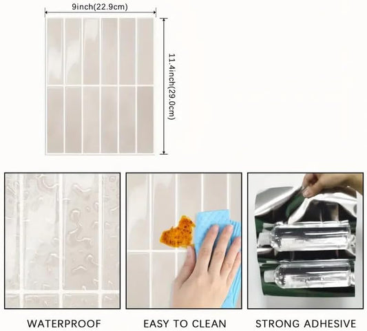 Heikki 20-Piece Kitchen Splash Guard Stickers, Peel-and-Stick Tile Splashbacks for Kitchen Islands, Bathrooms, Laundry Rooms, RVs, and Rental Spaces, 11.43 × 9 inches (Beige)