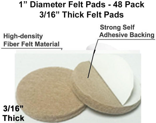 48 Pcs Self Adhesive 1" Round Felt Furniture Pads (White, 1")