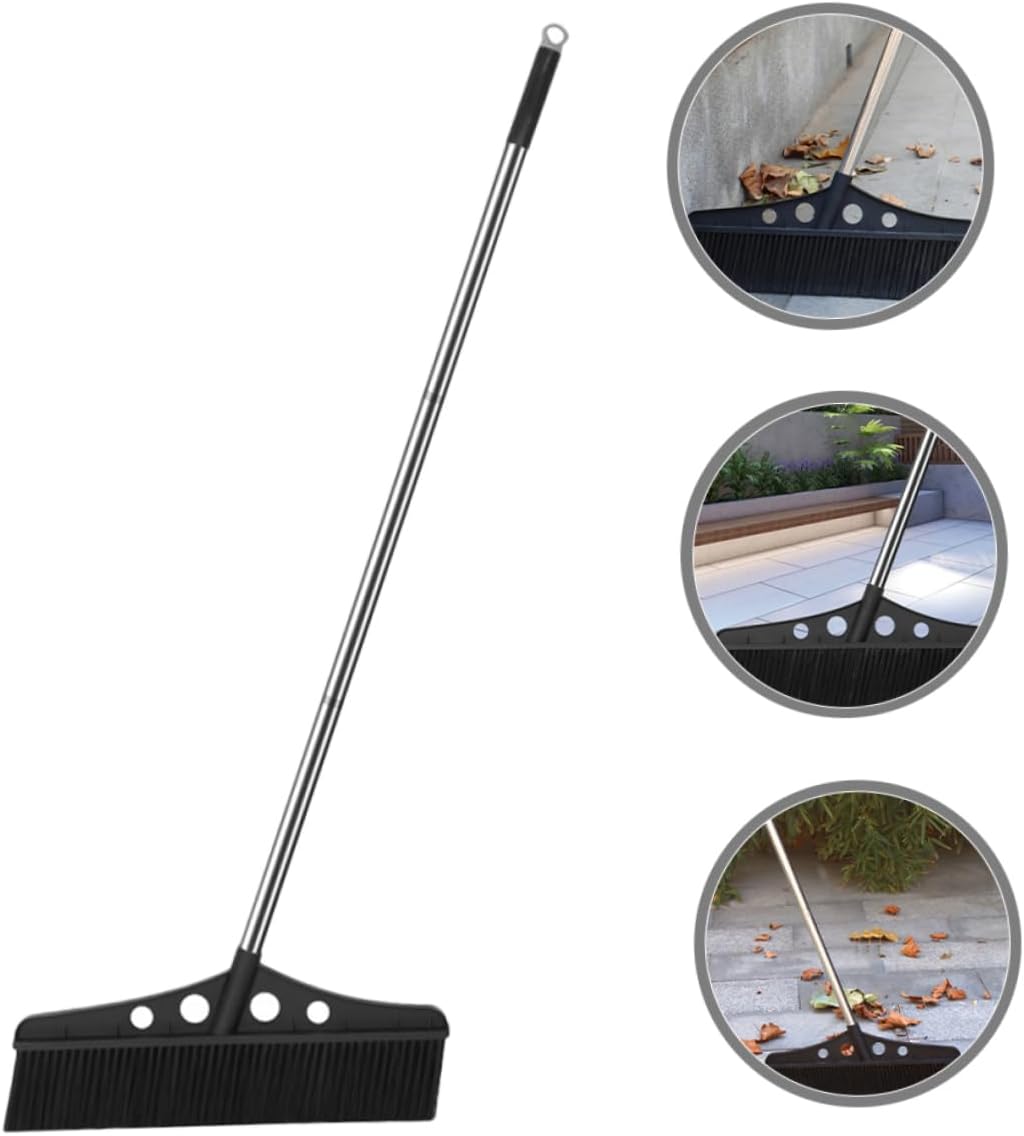 Push Broom Garden Sweeper Heavy Duty Outdoor Broom with Detachable Stainless Steel Handle for Efficient Cleaning of Patios Decks and