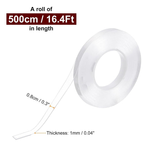 2pcs Double Sided Nano Tape 16.4FT x 0.3" x 0.04" Multipurpose Removable Clear Mounting Tape Washable Waterproof Picture Hanging Adhesive Strips for Walls Carpets Posters