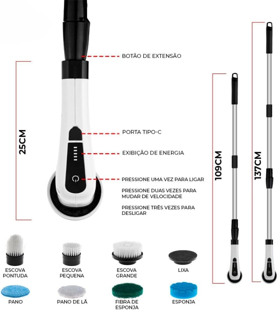Electric Spin Scrubber with Interchangeable Brush Heads, 8 Pieces