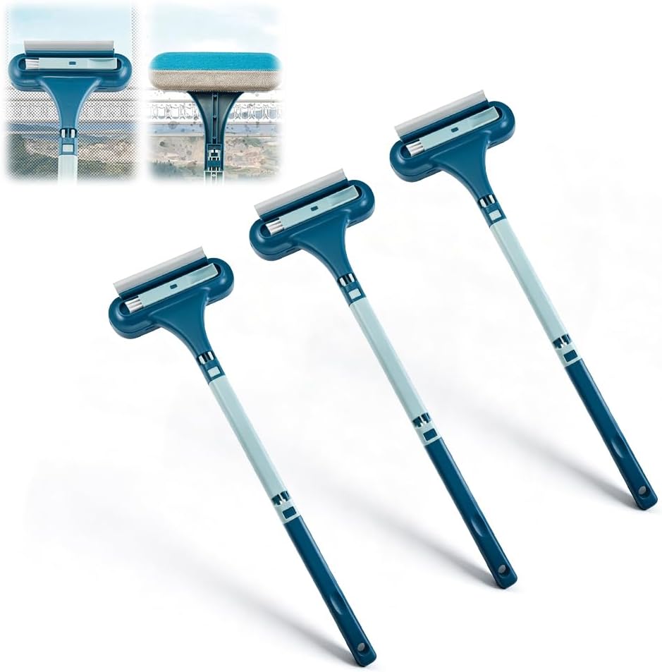 Window Screen Cleaner, 2 in 1 Detachable Window Cleaning Brush with Squeegee, Wet Dry Dual-Use Multi-Functional Glass Net Cleaner Tool for Dusty Corners, Patio, Door, Porch Screens (1)