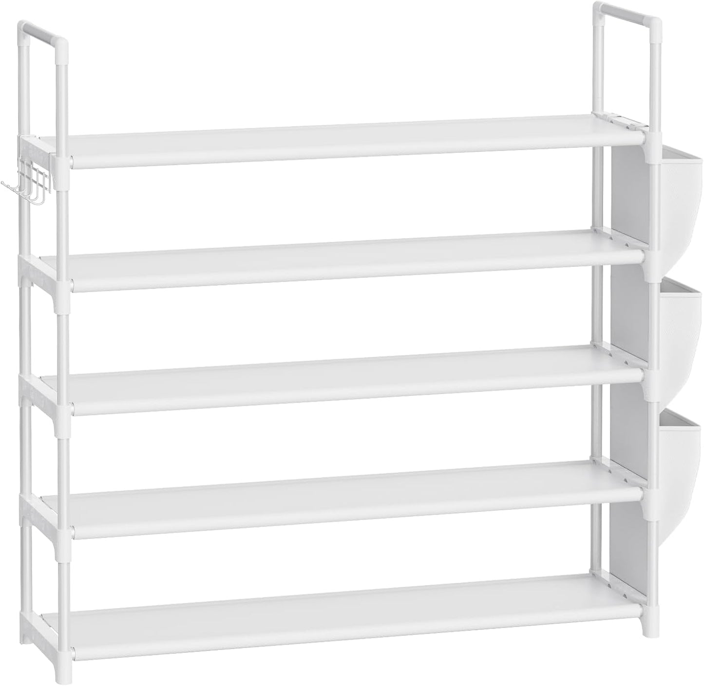 VILICK 5 Tier Shoe Rack with Hook and Side Pocket,Shoe Organizer Space Saver Storage for 20-25 Pair Shoe Storage Shelf Sturdy Free Standing Long Shoe Rack Organizer for Closet,Entryway,Small Spaces