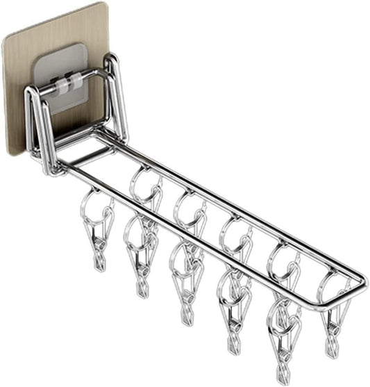Stainless Steel Folding Hanger Wall Mounted Sock Clip Hanger Space Saving Drying Rack Storage Rack