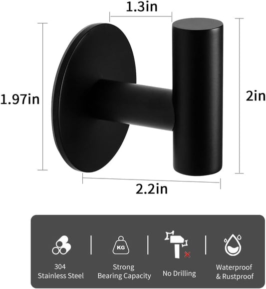 Vuzvuv Adhesive Hooks White SUS304 Stainless Steel - Self Adhesive Heavy Duty Waterproof Wall Hooks for Towel, Coat, Robe in Bathrooms Kitchen Hotel (2-Pack)