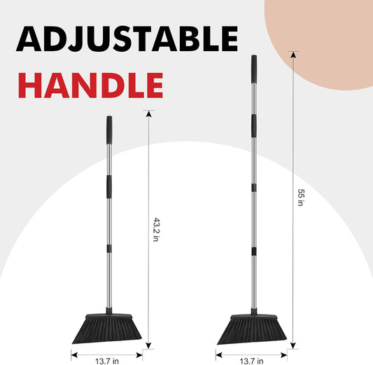 Heavy Duty Broom, 55 Inch Long Handle Outdoor Large Angle Brooms, Commercial Broom for Sweeping Indoor, for Home Garage Kitchen Office Courtyard Lobby Patio Lawn Concrete,Black