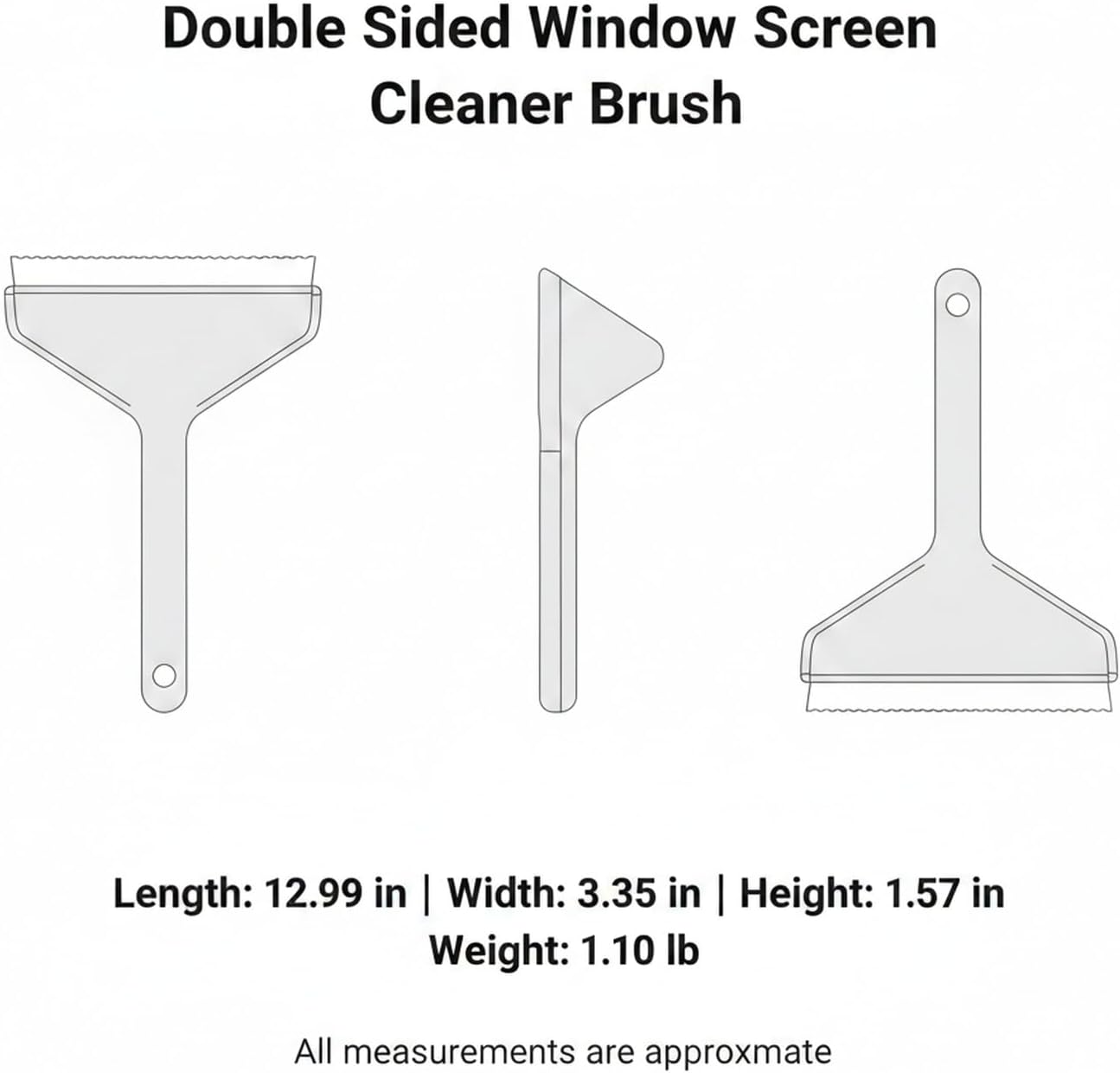 Double Sided Window Screen Cleaner Brush with Integrated Squeegee for Glass, PP Plastic Cleaning Tool, 13 x 3.3 x 1.6 Inches (1 PC)