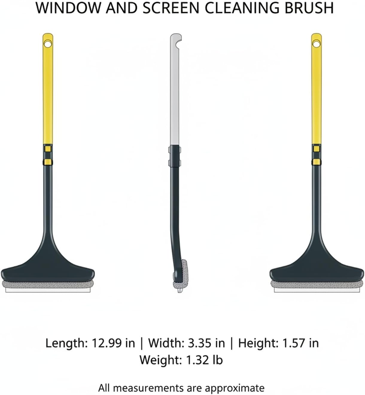 Window and Screen Cleaning Brush, Double-Sided Tool for Glass and Mesh, 13-Inch PP Plastic Frame with Surface Wiper (1 PC)
