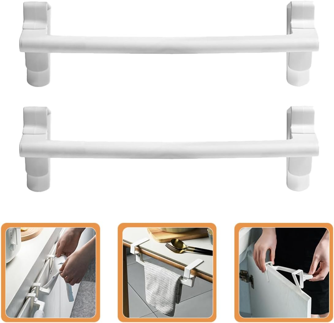 BESPORTBLE 2pcs Plastic Towel Racks for Bathroom and Kitchen Cabinet Door Wall-Mounted Dish Cloth Holder White Hanging Towel Bars and Cleaning Cloths