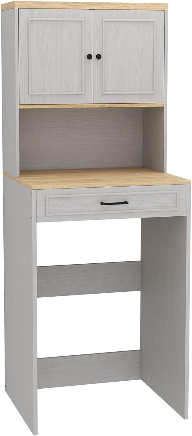 Over the Washer and Dryer Storage Cabinet, Laundry Room Organizer with Adjustable Shelf, Space Saver for Compact Machines (Max 26" W x 35" H), Waterproof E1 MDF, (White)