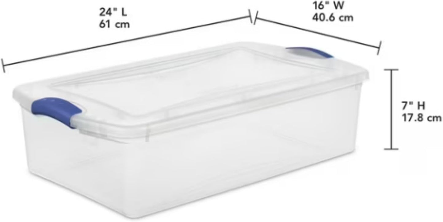 41 Quart Under Bed Storage Bins with Snap-On Lids, 2-Pack, Clear Plastic Stackable Tote Boxes, Closet Storage for Clothes Storage & Bedroom Organization