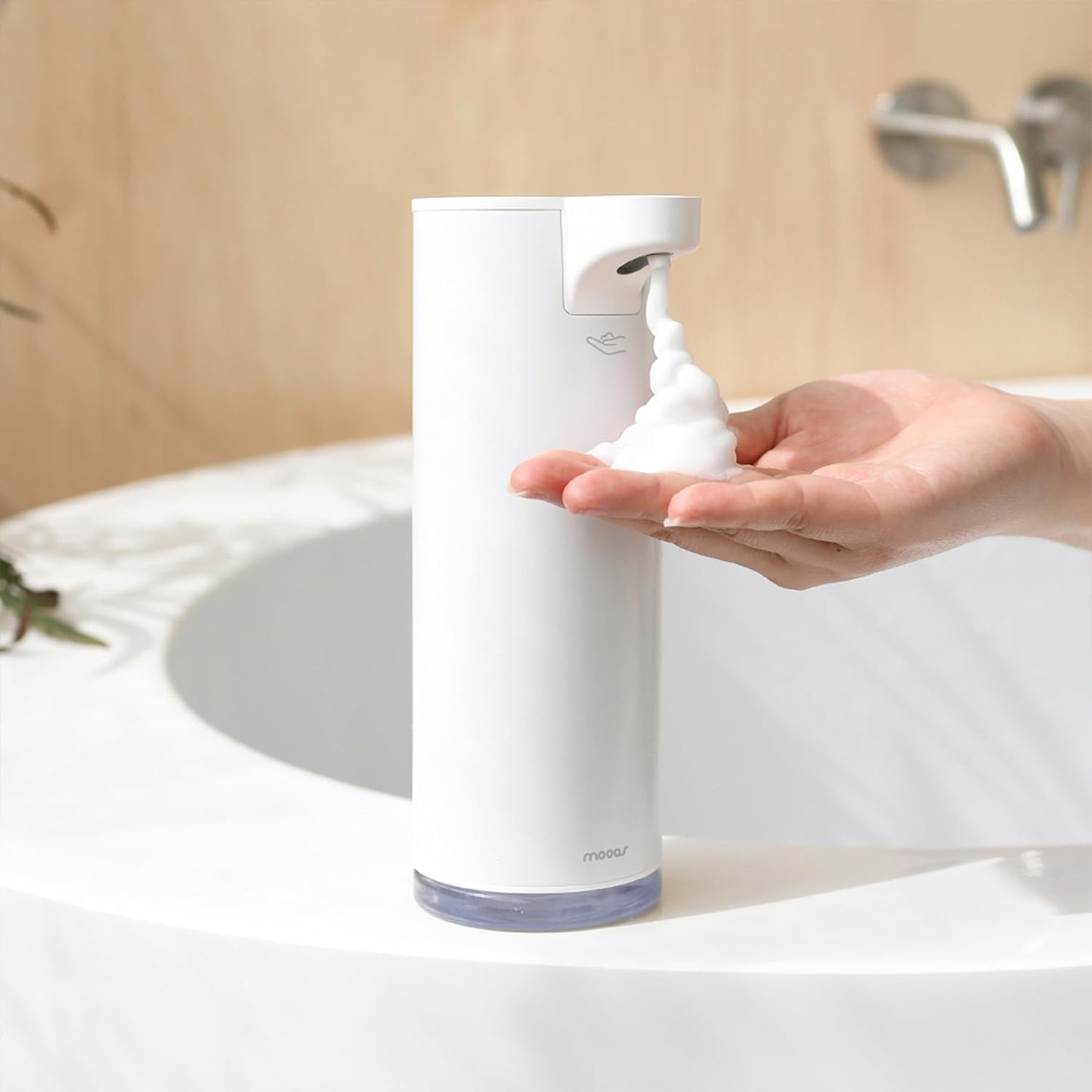 Mooas Automatic Foaming Soap Dispenser - Pure & Clean, Stainless Metal Rechargeable Electric Sensor, Touchless Dish Soap Dispenser for Kitchen & Bathroom, Commercial 9.4oz (Ivory)