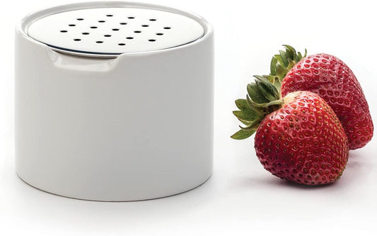 RSVP Endurance Kitchen Collection Ceramic Fruit Fly Trap, Stainless Steel Lid, Dishwasher Safe, 3.25x2.5