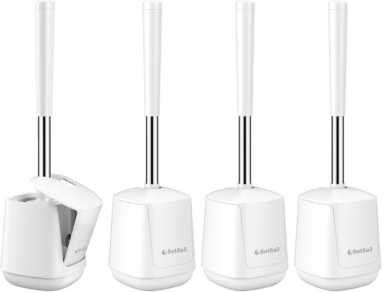 SetSail Toilet Brush and Holder, Self Closing Lid Toilet Bowl Brushes Holder and Extra Long Handle Ventilated Toilet Brush Set for Bathroom Cleaning, Nylon Bristles, Black