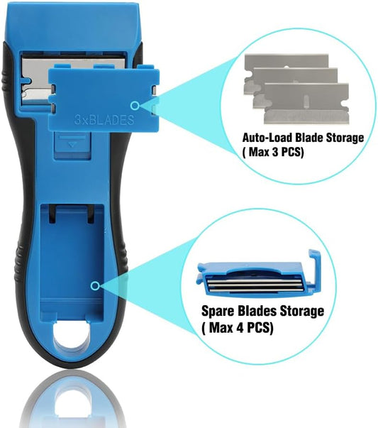 Nova Auto-load Razor Blade Scraper With 16 Extra Standard Razor Blades, Ergonomic Handle, Blades Storage, Cleaning Plastic Scraper Tool for Glass Stove Top, Paint, Window, Oven Door and Cooktop