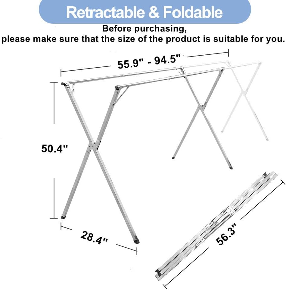 2026 Premium Stainless Steel Clothes Drying Racks, Foldable and Adjustable Laundry Drying Rack Clothing for Indoor Outdoor (79" D x 28.4" W x 50.4" H)