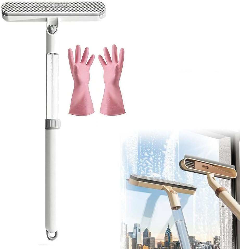 3-in-1 Double-Sided Window Screen Cleaning Brush, Window Screen Cleaning Brush, Rotating Head Windows Cleaner, Wet & Dry Use, Multi-Purpose Brushes for Home, Office & Car Screens (White)