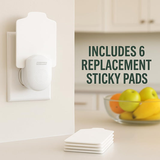 Fly Away Indoor Fly Trap Plug-in (2 Pack) with 6 Refills – Catches Fruit Flies, Gnats & Small Flying Insects – Silent, Non-Toxic Sticky Trap with UV Light