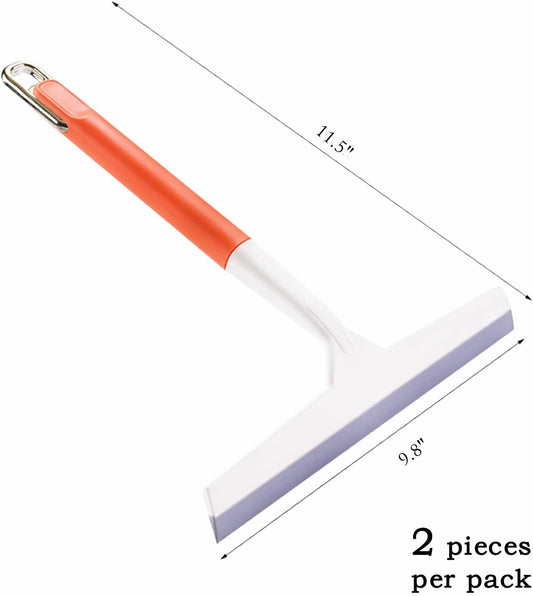 2PCS Shower Squeegee for Glass Doors Silicone Squeegee for Shower Glass | Non-Slip Handle Windshield Scraper Window Cleaner for Glass, Tiles, and Countertops