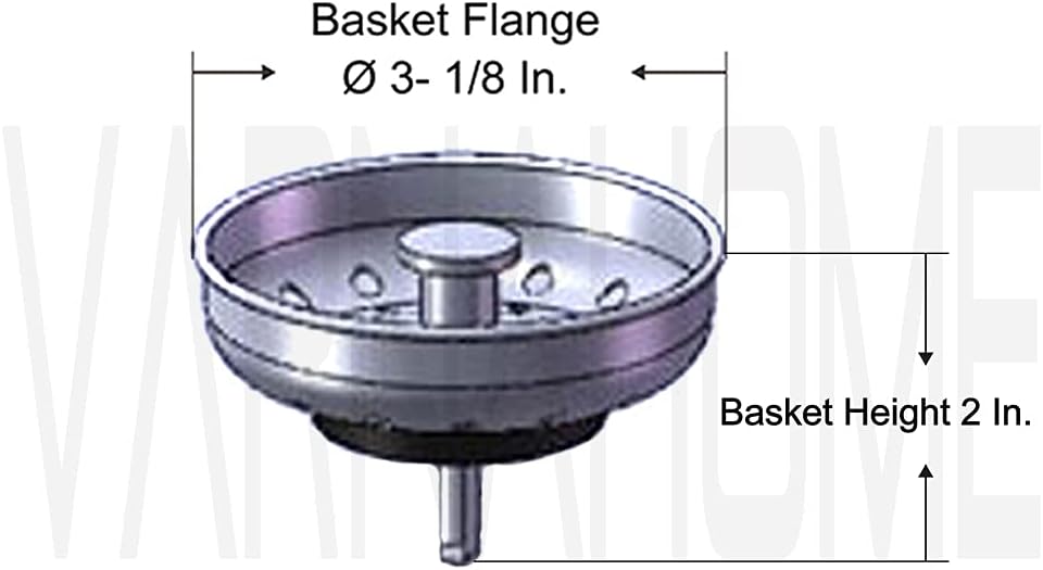 Kitchen Drop-in Post Basket Strainer Replacement for US Standard Drains (3-1/2"), Premium 304 Stainless Steel Body W/Rubber Stopper 1 Pack