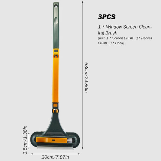 Outdoor Window Cleaner, Window Screen Cleaning Brush 4PCS/Set 3 in 1 Double-Sided Screen Cleaner Dry&Wet Long Handle Washable Tool, Tool