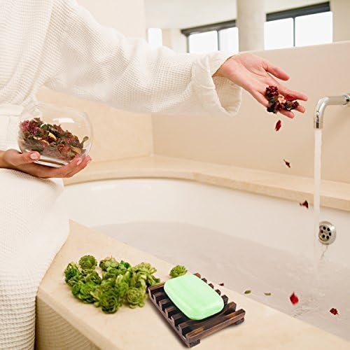 2 Pack Wooden Soap Holder Bamboo Soap Dish for Shower with Self Draining Tray Natural Bar Soap Holder and Soap Saver for Bathroom Kitchen Sink