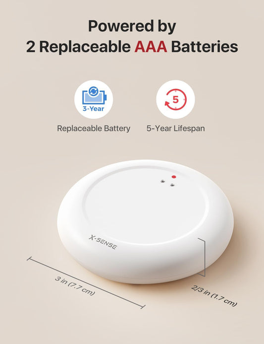 X-Sense Water Leak Detector Kit, Wi-Fi Water Sensor Alarm, SWS0A41 | Base station included for app alerts; water alarm coverage for sinks, heaters, washers, bathrooms, basements and garages