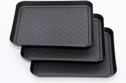Set of 3 Boot Tray,Water Resistant Plastic Utility Shoe Tray Mat for Indoor and Outdoor Use in All Seasons Weather, Multi-Purpose Dog Food Bowls