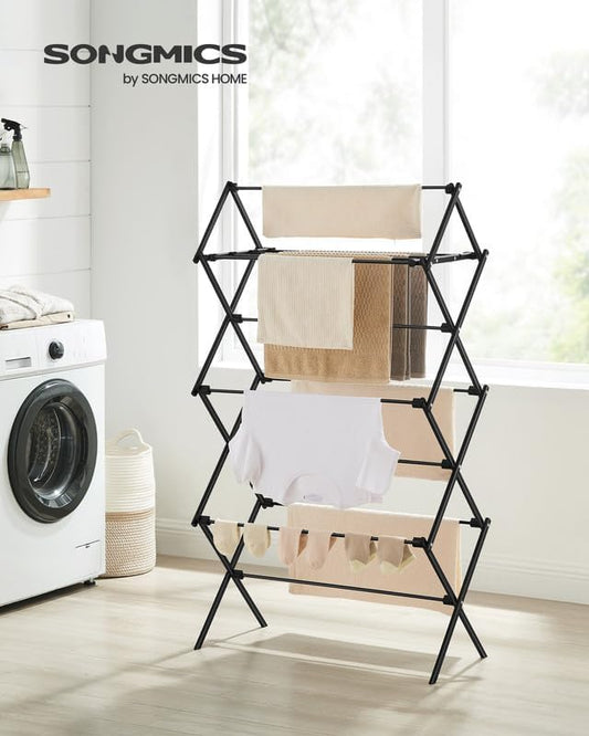 SONGMICS Foldable Clothes Drying Rack, Laundry Drying Rack, Clothes Airer, Steel Frame, 14.6 x 29.5 x 53.2 Inches, Easy Assembly, Indoor Outdoor Use, White ULLR770W01