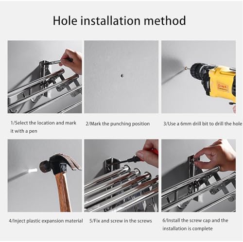 Stainless Steel Wall Mounted Towel Rack Clothes Airer Laundry Drying Rack Folding Adjustable Collapsible Space Saver Dryer Bath Towel Rail Bar with Hooks(Size:60cm)