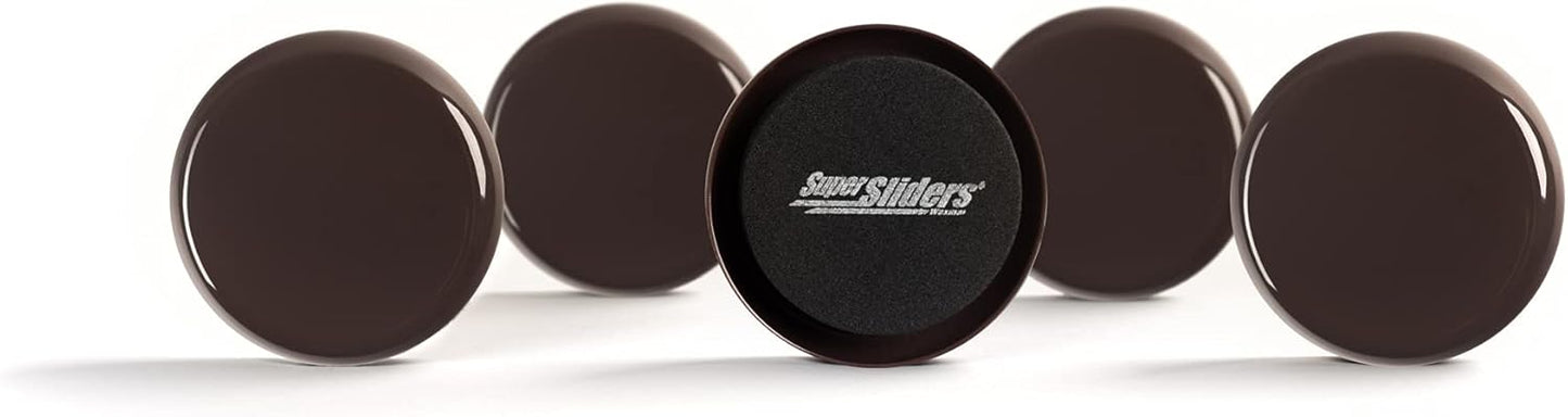Super Sliders 2-1/2" Round Reusable Furniture Sliders for Carpet, Anti-Slip Protective Furniture Moving Pads for Beds, Sofas, Dressers, Set of 8, Brown