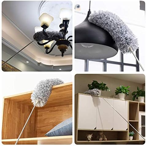 2025 NEW -Microfiber Duster with 100 Inches Extendable Pole, Detachable & Bendable Feather Duster, Stainless Steel, Extra Long Telescopic, Perfect for Cleaning Cobweb,Cleaning Roof, Ceiling Fan