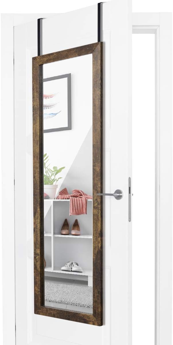 ikkle Wooden Full Length Door Mirror 48" x 14", Rustic Frame | Over The Door Mirror & Wall Mounted Hanging Mirror for Bedroom, Bathroom, Living Room, Dorm Room